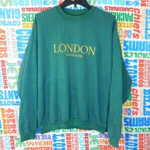 VTG London England Sweatshirt Size XL Green Gold Embroidery Hering Super Sweat
